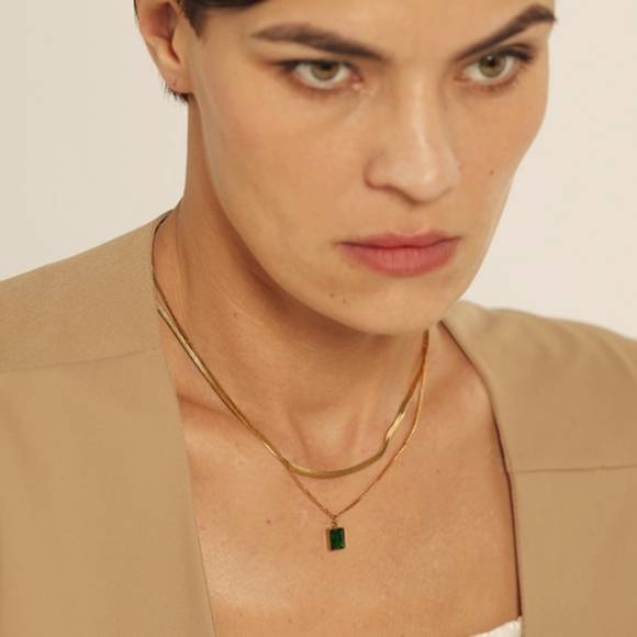 Charm Gold Metal Layered Snake Chain Necklace - Picture 3 of 9